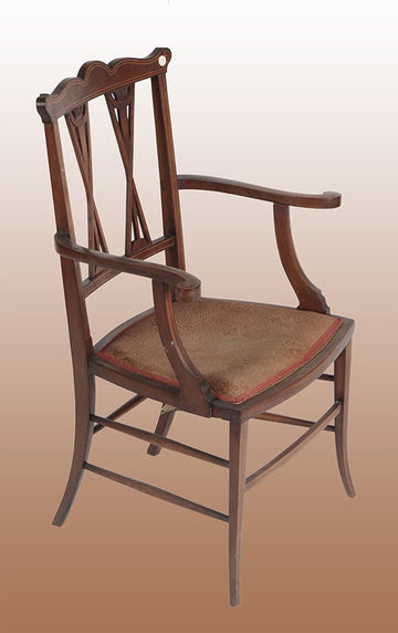Paire de fauteuils anglais anciens du 19ème siècle en acajou fileté