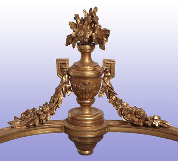 Antique French half-moon console table from the 1800s in gilded wood and marble
