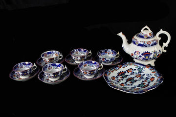 Service à thé ancien en porcelaine du 19ème siècle composé de 16 pièces