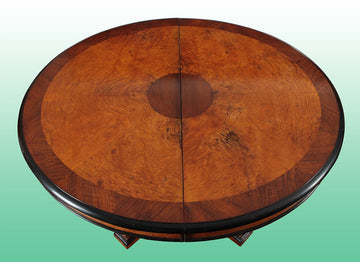 Antique French oval table from the 1800s in rosewood and elm burl