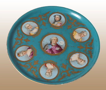 Grande assiette décorée ancienne en porcelaine française de Sèvres datant de 1800