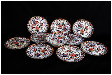 Service à dessert ancien 19ème siècle en porcelaine Spode, 10 pièces