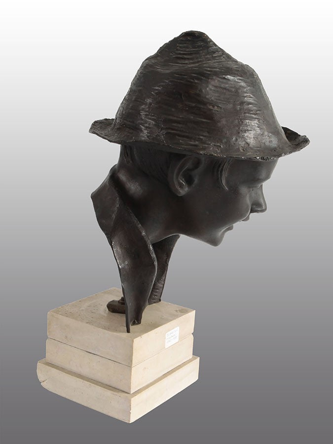 Antica scultura italiana in bronzo a cera persa con base in marmo