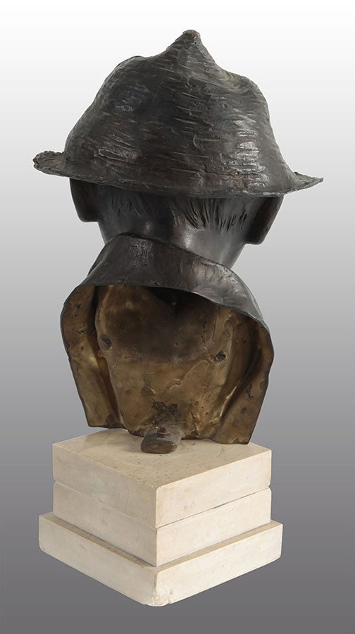 Antica scultura italiana in bronzo a cera persa con base in marmo