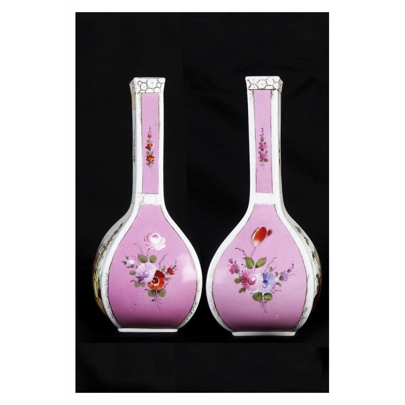 Pair of decorated porcelain single-flower vases, Dresden manufacture