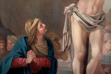 Huile sur toile italienne de 1700 représentant la crucifixion de Jésus