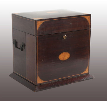 Antique 19th century English mahogany liquor box with bottles