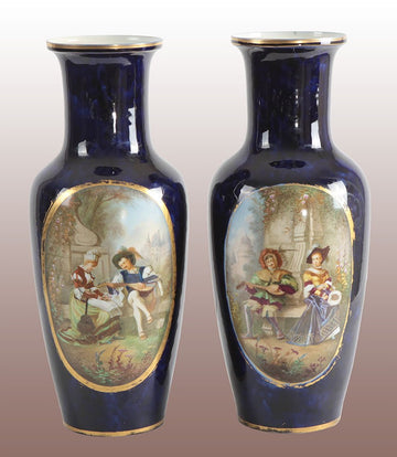 Antique French vases from the 1800s in hand-decorated Sevres porcelain