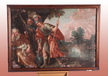 Large oil painting "The Drunkenness of Noah" from 17th century Italian
