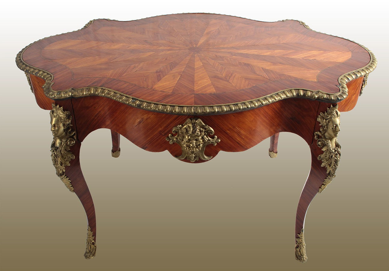 Superbo tavolo scrittoio francese a violino stile Luigi XV del 1800