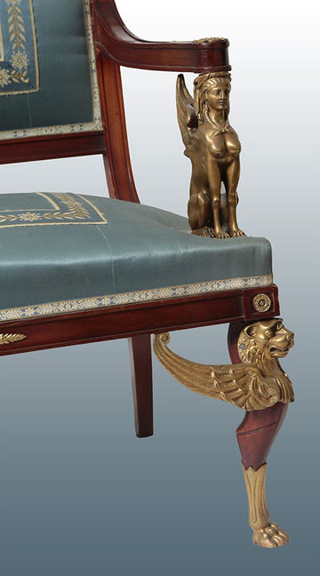 Canapé français ancien des années 1800 de style Empire en bois d'acajou