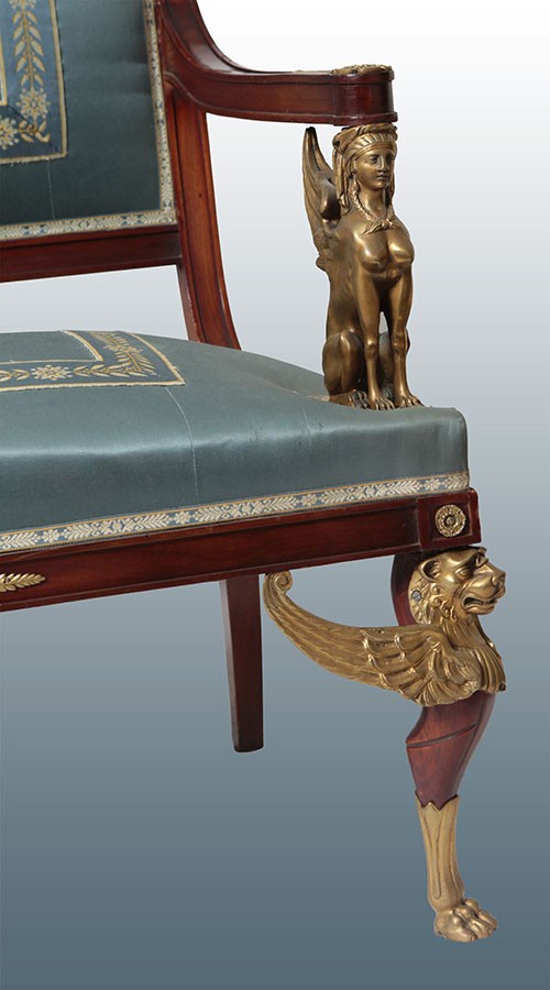 Antico divano francese del 1800 in stile impero in legno di mogano