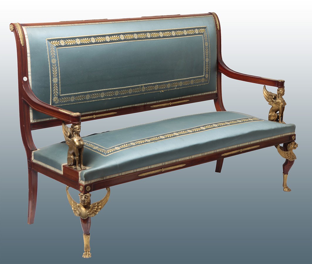 Antico divano francese del 1800 in stile impero in legno di mogano