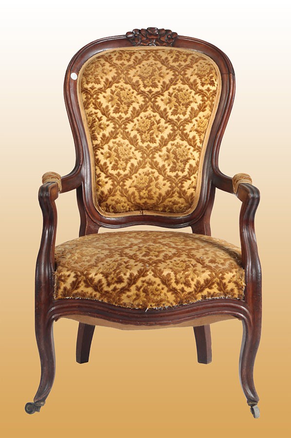 Antica poltrona francese in stile Luigi Filippo del 1800 in mogano