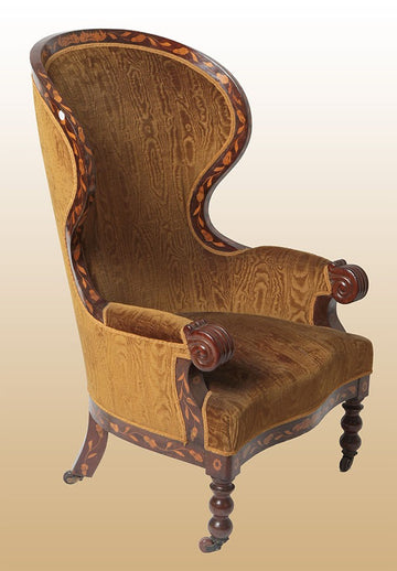 Antique 19th century Dutch bergere armchair in mahogany with inlays