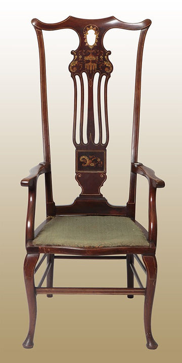 Antique English desk armchair from the 1800s, Victorian style mahogany