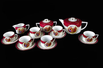 Service à thé antique en porcelaine de Vienne composé de 15 pièces