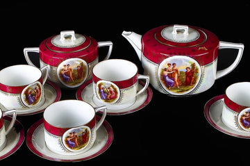 Antique Vienna porcelain tea service consisting of 15 pieces