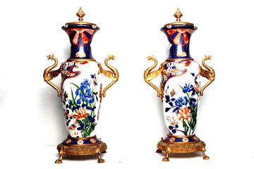 Pair of antique French Limoges porcelain vases from 1900