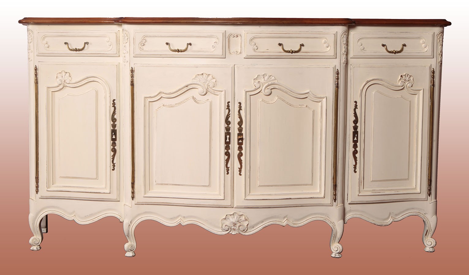 Antica credenza Shabby Chic francese di inizio 1900 laccata bianca