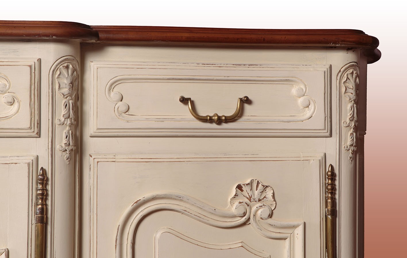 Antica credenza Shabby Chic francese di inizio 1900 laccata bianca