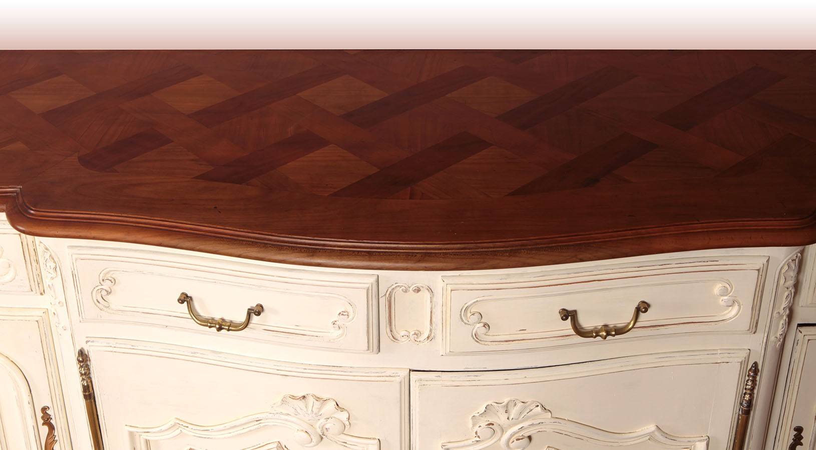 Antica credenza Shabby Chic francese di inizio 1900 laccata bianca