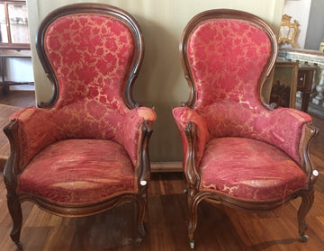 Pair of antique French bergere armchairs, Louis Philippe style, 1800s