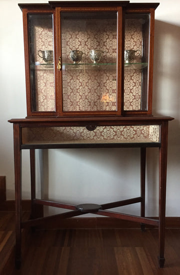 Antique 19th century English Display Cabinet in inlaid Victorian style mahogany