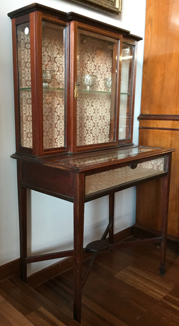 Antique 19th century English Display Cabinet in inlaid Victorian style mahogany
