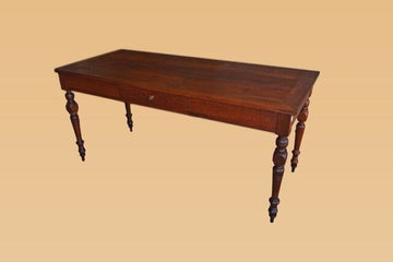 Antique 19th century French rustic cherry wood fixed table with drawer