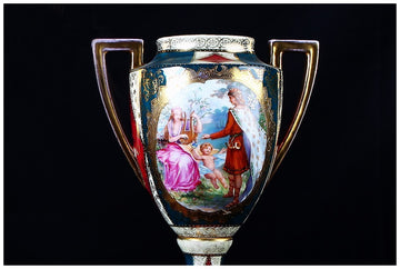 Pair of antique painted amphora vases in Vienna porcelain