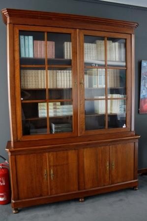 Antica grande libreria francese stile Impero del 1800 in noce