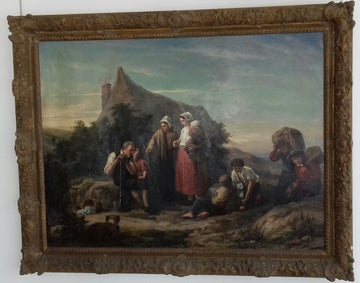 Grande et huile sur toile signée AUGUSTIN TAUREL avec personnages