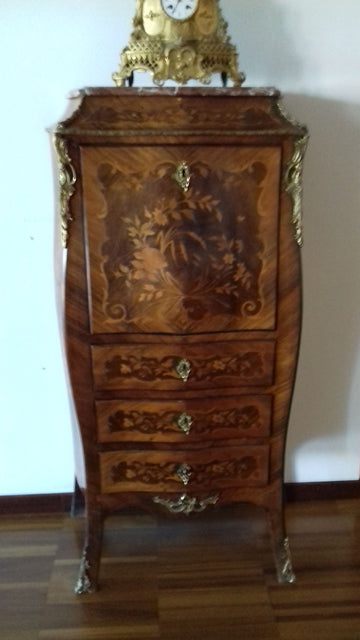 Secretaire in rosewood with a Louis XV style inlay on the front and sides