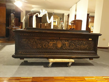 Antique German chest from 1700 in richly carved oak