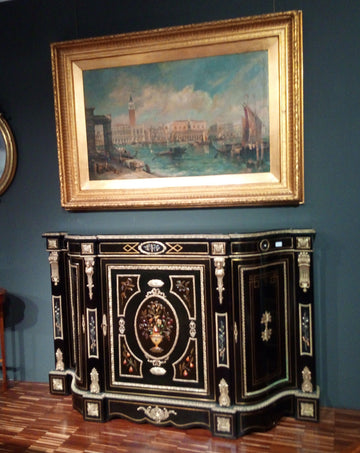 Antica spettacolare servante boulle con pietre dure