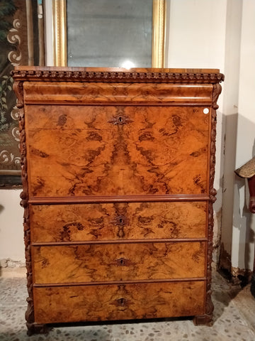 Large Northern European secretaire from the 19th century in walnut root