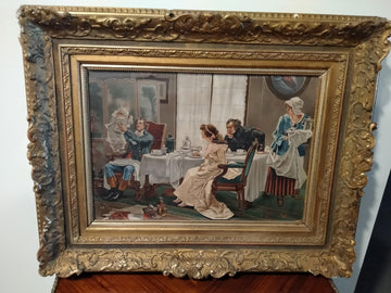 Antique oil on panel by François Flameng interior scene