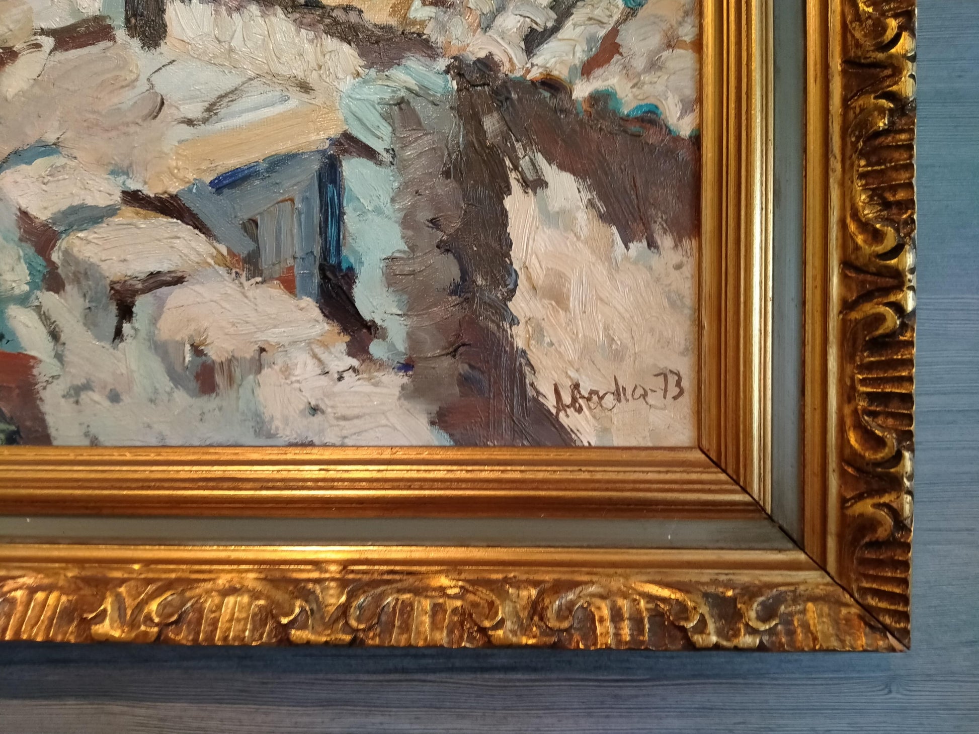 Antico olio su tela post-impressionista spagnolo del 1900 firmato