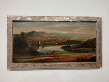 Paire d'huiles sur toile représentant un paysage fluvial