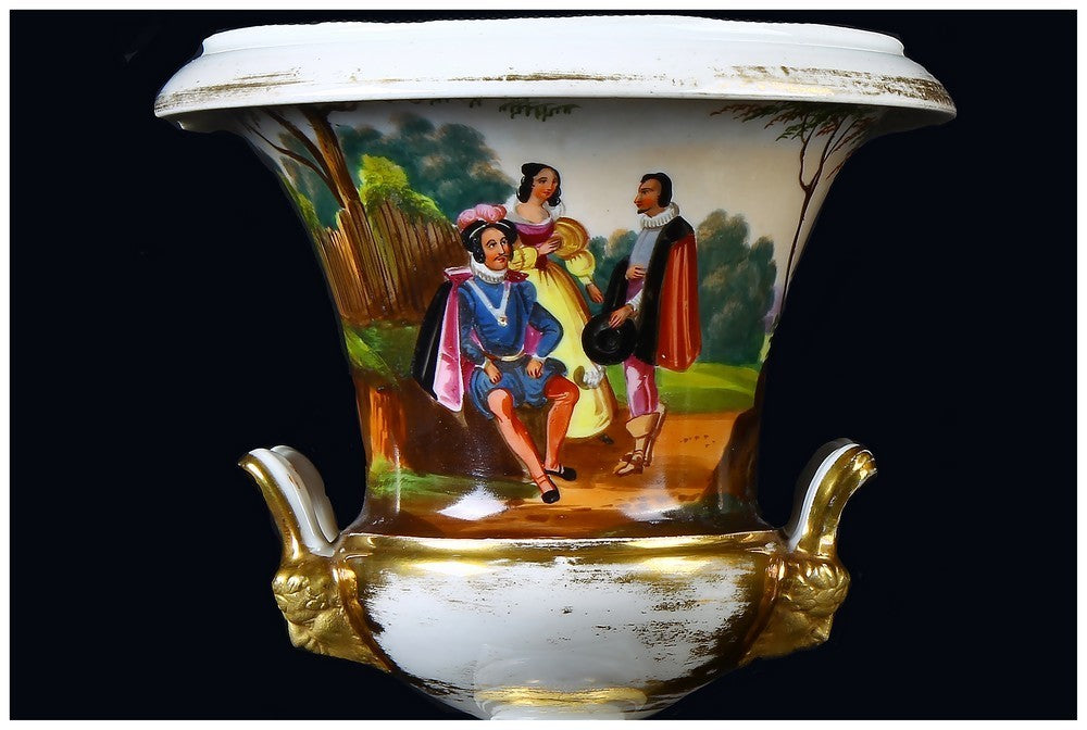 Coppia di antichi vasi francesi del 1800 a cratere decorati