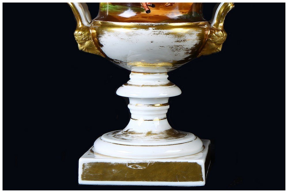 Coppia di antichi vasi francesi del 1800 a cratere decorati