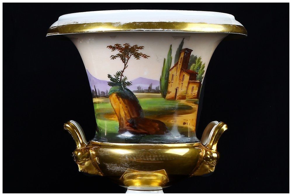 Coppia di antichi vasi francesi del 1800 a cratere decorati