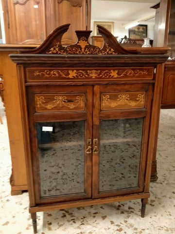 Antique English Victorian display cabinet from 1800 in rosewood and inlays
