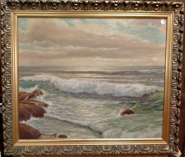 Huile sur toile représentant une vue sur la mer