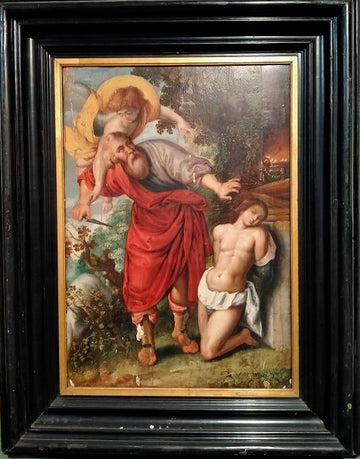 Huile sur panneau italienne ancienne représentant le sacrifice d'Isaac 1500