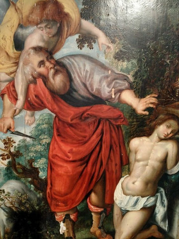 Ancient Italian oil on panel depicting the Sacrifice of Isaac 1500