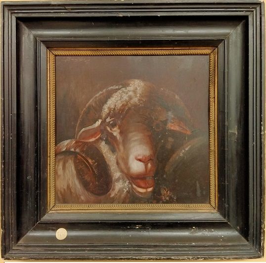 Olio su tavola italiano raffigurnate testa di montone