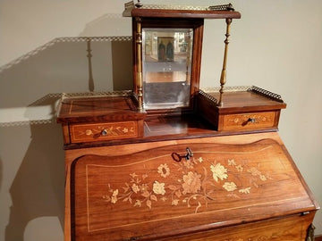 Antique French Bureau Writing desk with backsplash, in Louis XV rosewood, 1800