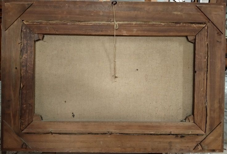 Antico olio su tela bosco con cervi nei pressi di un fiume 1800